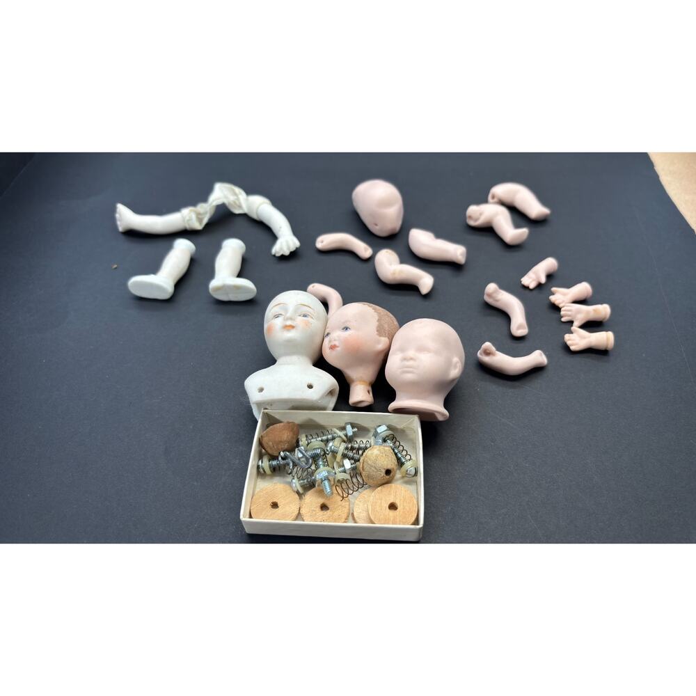 Vintage Mixed Doll Parts Lot Shackman Japan Heads Arms Legs Repair Parts
